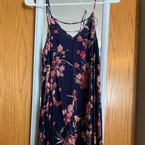 floral short dress, navy with pink/orange/green